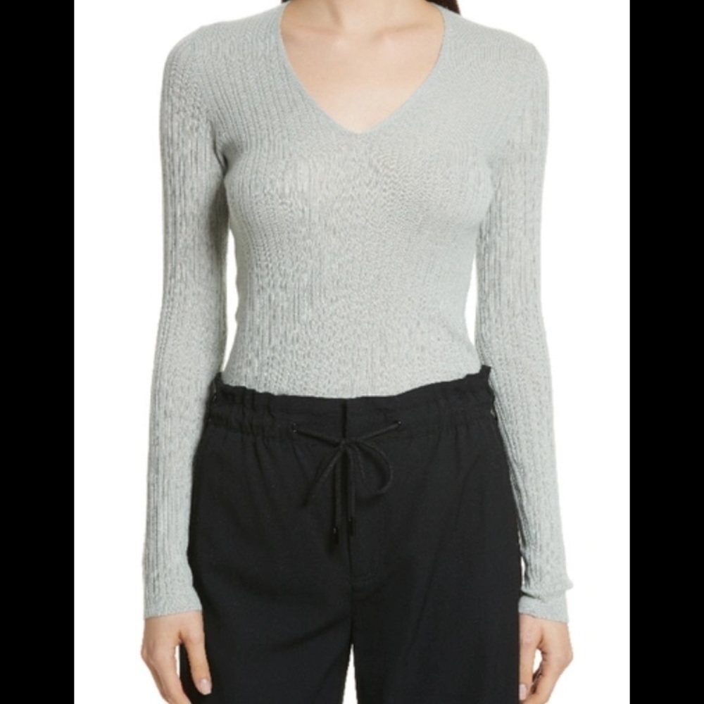 Vince Mixed Ribbed Cashmere V-neck